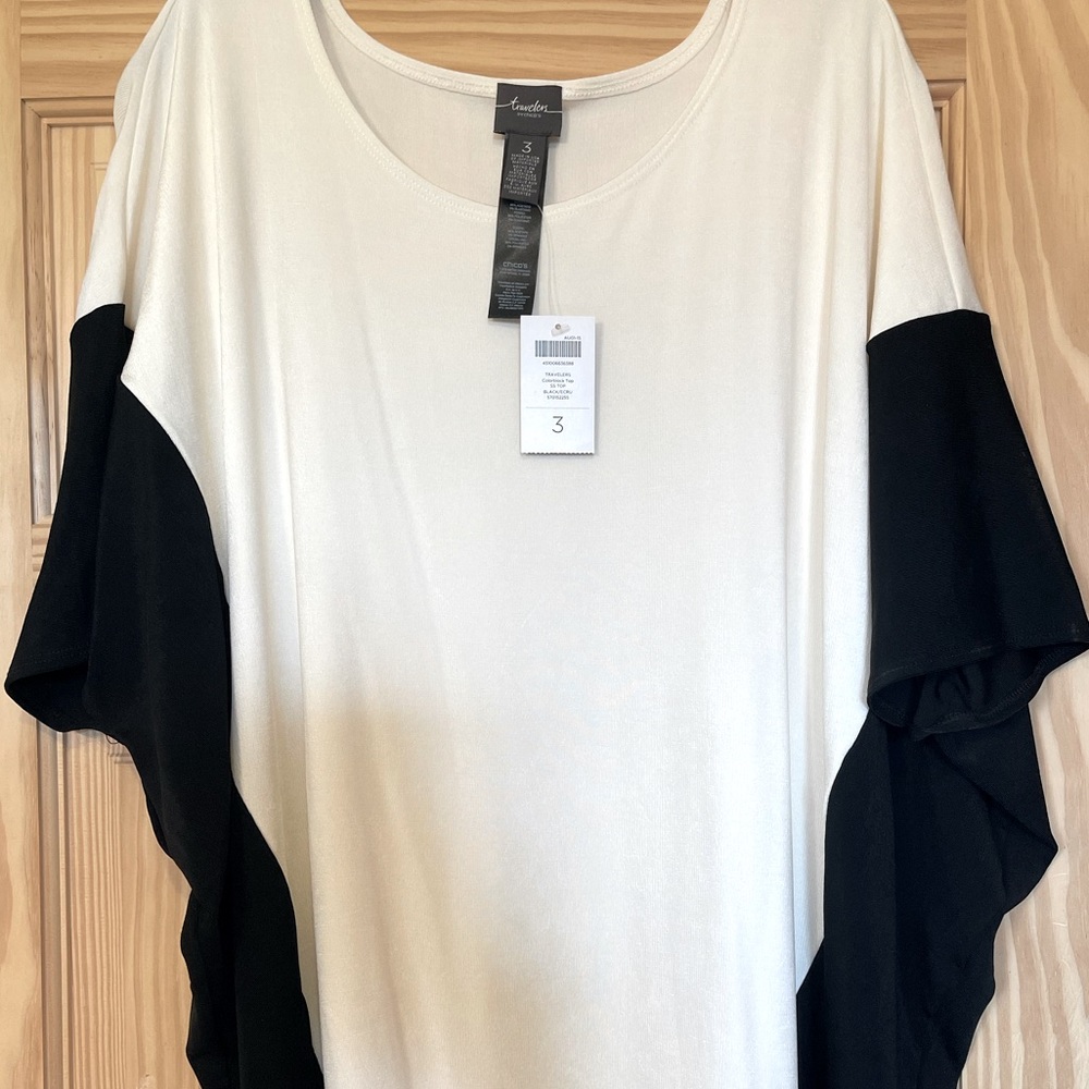 Classic spring! Ecru and Black color blocked top.